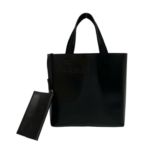 PRADA Prada Perforated Logo Leather Genuine Nylon Handbag Tote Bag Black 37519 - Picture 1 of 9